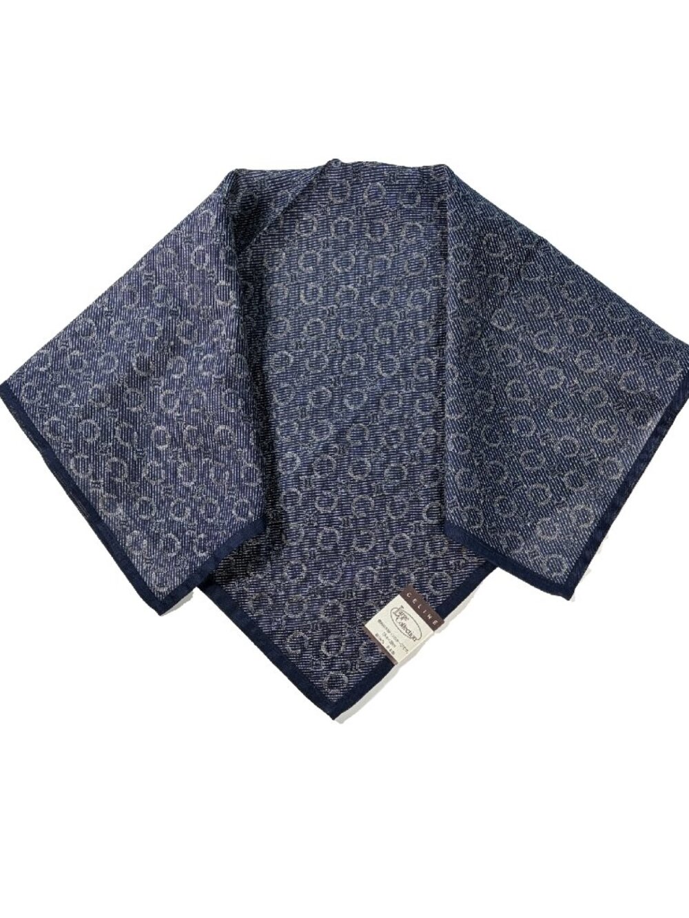 NWT Celine Monogram Cotton Scarf Navy 22.8"